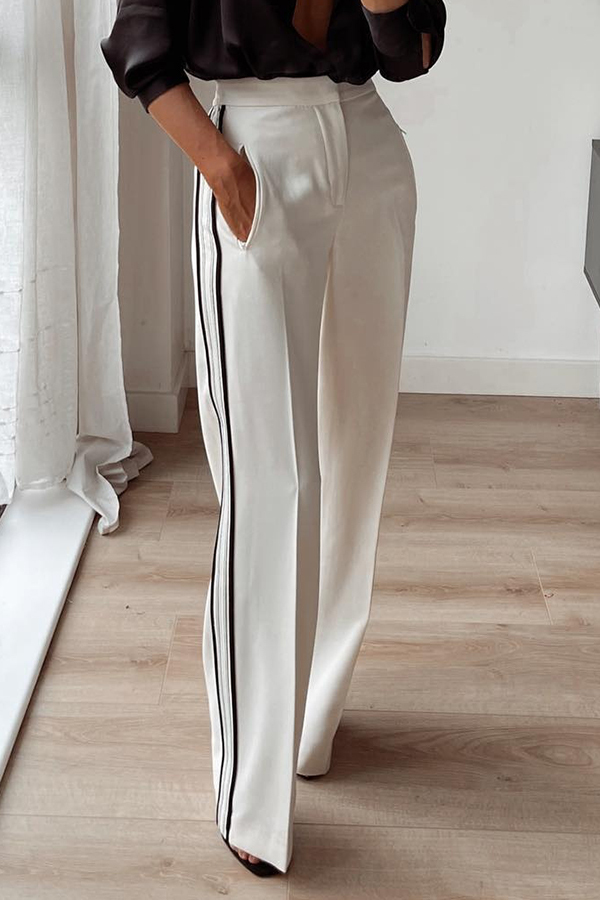 Stylish Contrast Striped Straight Pocket Pants-consonak