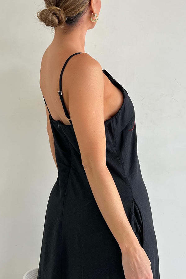 Vacay Ready Linen Blend Floral Embellishment Pocketed Slit Maxi Dress-consonak