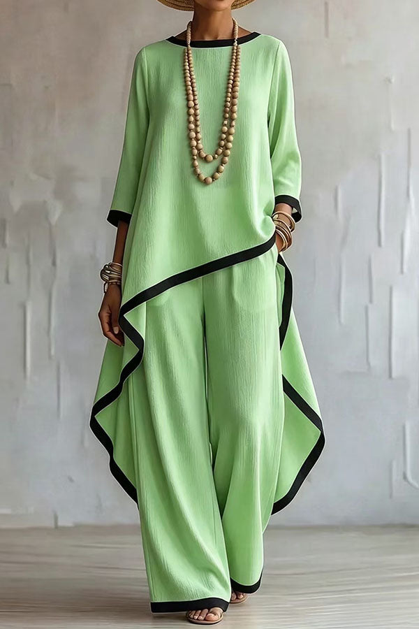 Minimalist Asymmetric Tunic & Wide-Leg Trouser Set-Consonak