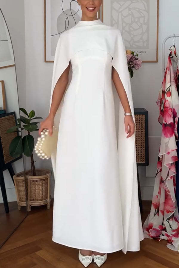 Tailored Dramatic High Neck Cape Detail Gown Maxi Dress