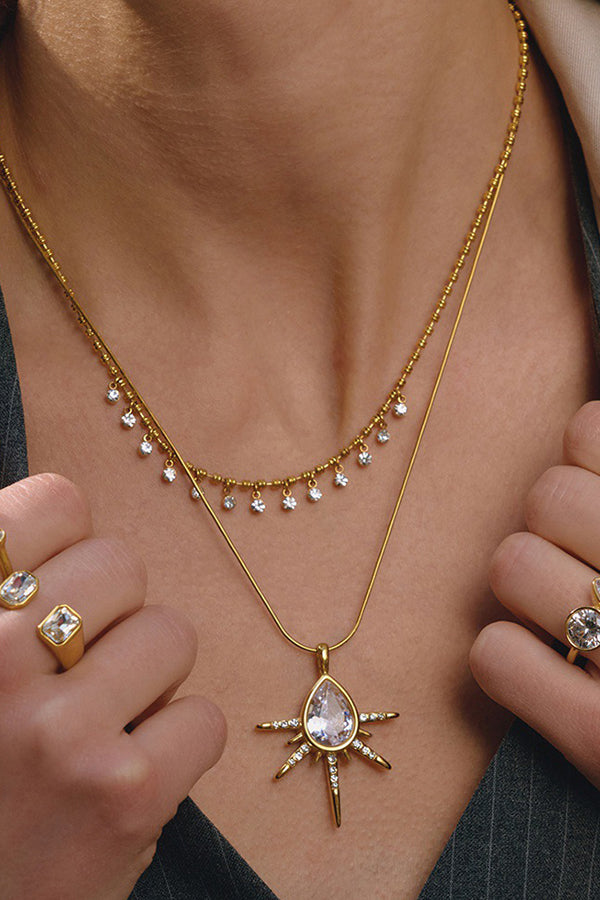 Stylish Affordable-Luxury Stainless Steel and Zircon Stud Earrings and Necklace-Consonak