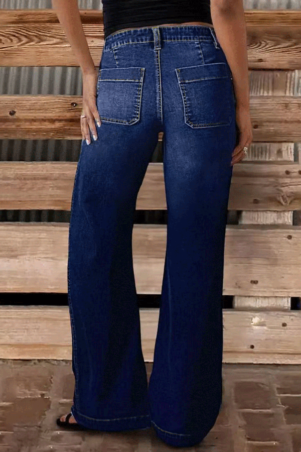Stylish Casual Pocket Stretch Straight Leg Women's Jeans
