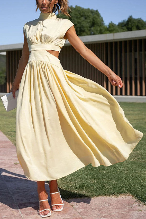 Light of My Life Cutout Waist Pocketed Vacation Party Midi Dress-consonak