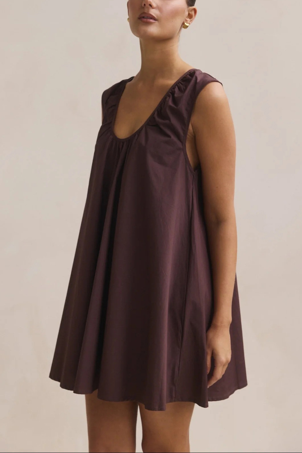 Fashionable Polka Dot Print U-neck Sleeveless Loose Mini Dress-consonak