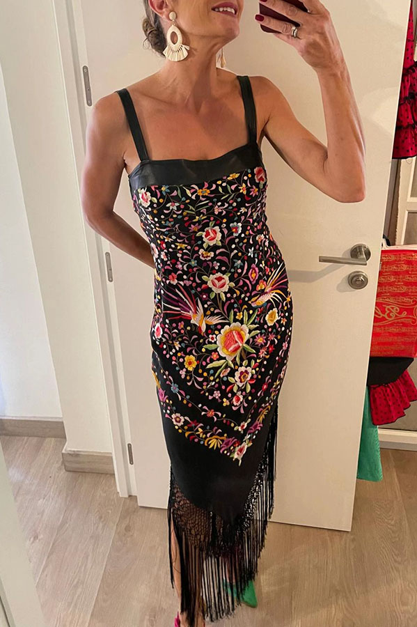 Ethnic Boho Floral Print Square Neck Tassel Hem Scarf Maxi Dress | Consonak