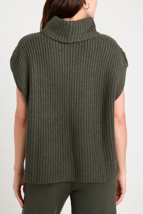 Comfortable and Luxe Knit TurtleNeck Cap Sleeves Lightweight Sweater-consonak
