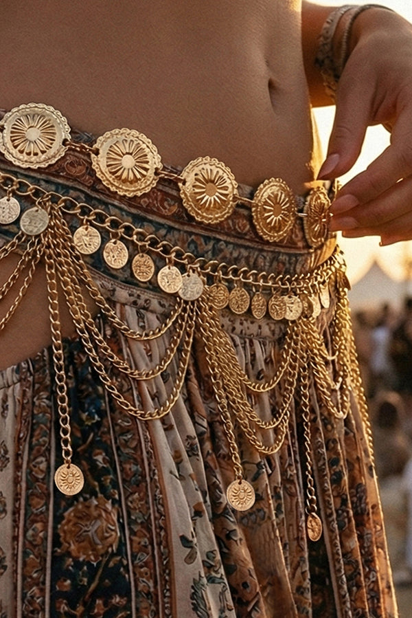 Vintage-style Ethnic Openwork Floral Body Chain-Consonak