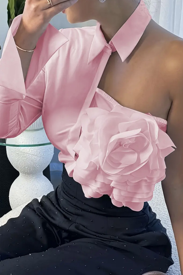 Stylish Three-dimensional Floral Collared Single-sleeve Casual Shirt-consonak