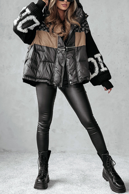 Stylish Denim Knit Long-sleeved Patchwork Hooded Pocket Thickened Jacket-consonak