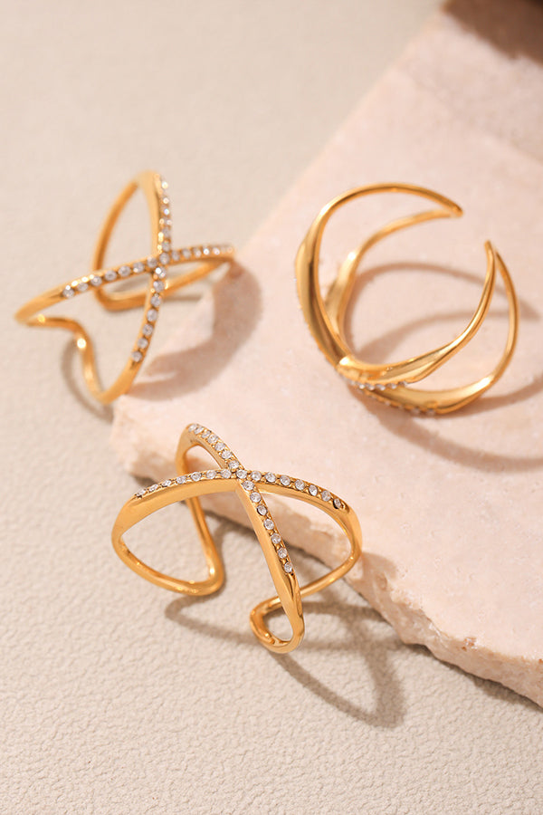 Elegant Super-shiny Zircon Star and Moon Irregular Geometric Ring-consonak