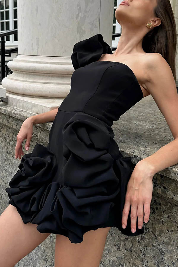 Delightful and Elegant Vibe Off Shoulder Flounce Bottom Mini Dress-consonak