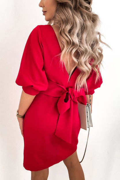 Cute Collab Bowknot Decor V-Back Cocktail Party Dress-consonak