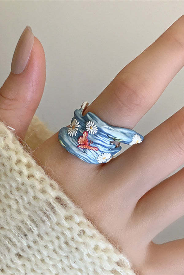 Colorful Dopamine Haze Blue Hand-painted Ring-consonak