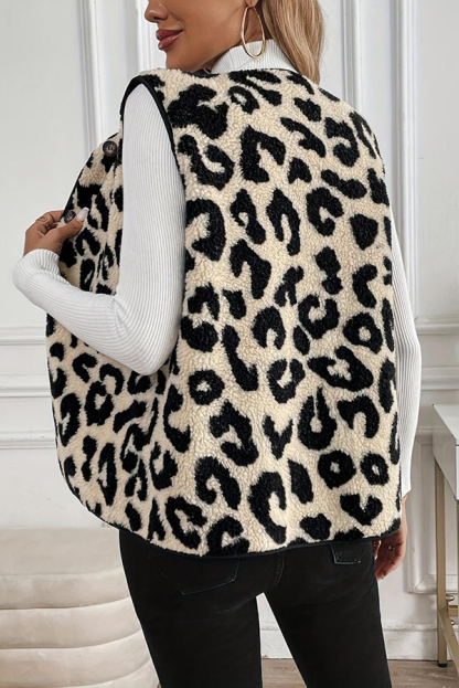 Leopard Print Sleeveless Button Plush Vest Jacket-consonak