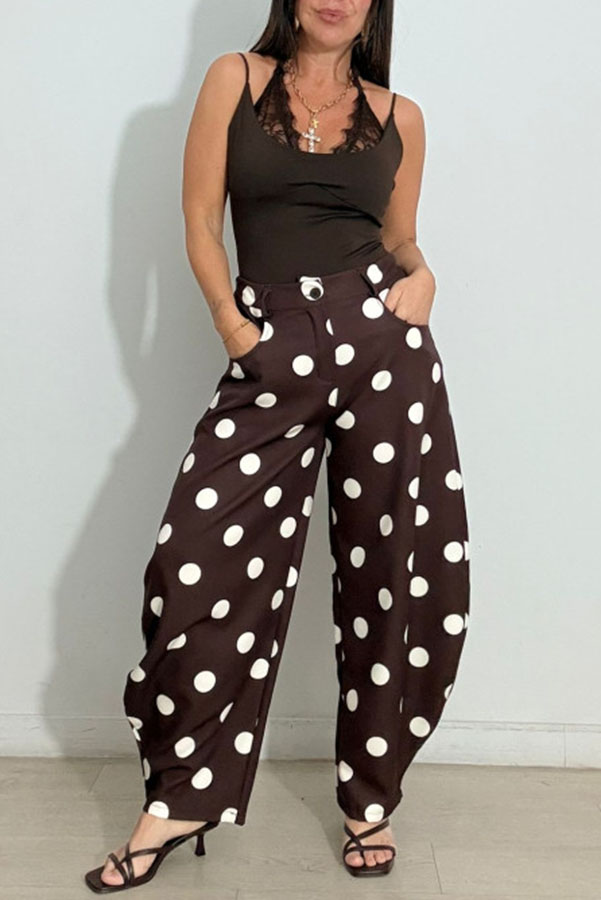 Jino Polka-Dot Print High Rise Elastic Waist Pocket Bloomers Pants