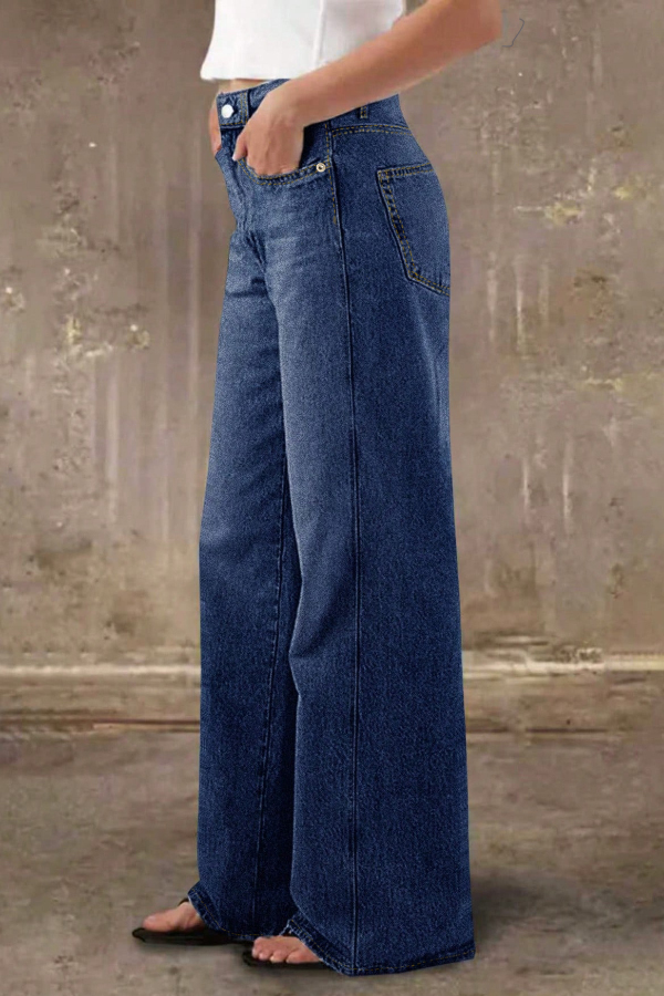 Stylish Casual Pocket Loose Straight Leg Jeans