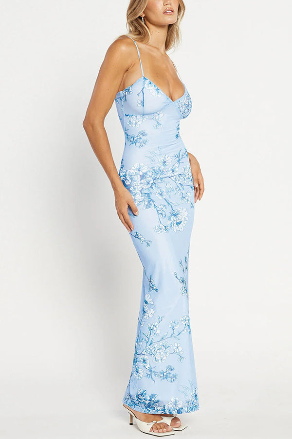 Reveling in The Unknown Floral Print Slip Stretch Maxi Dress-consonak