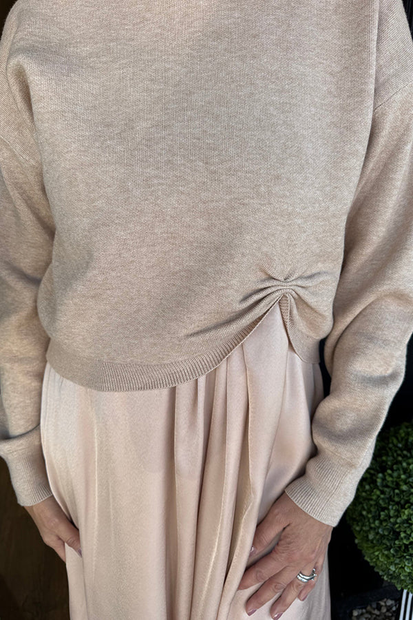 Practical Fashion Knit Ruched Sweater and Satin Stretch Tank Midi Dress Two-piece Set | Consonak