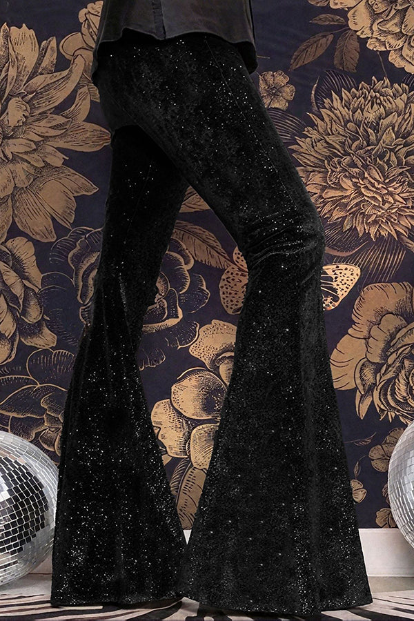 Stylish Velvet High-waisted Draped Casual Flared Pants-consonak