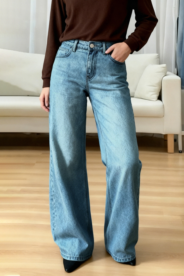 Stylish Casual Loose Pockets Straight-leg Wide-leg Jeans-consonak