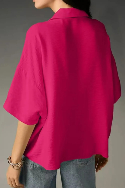 Solid Color Loose Lapel Short-sleeved Casual Shirt-consonak
