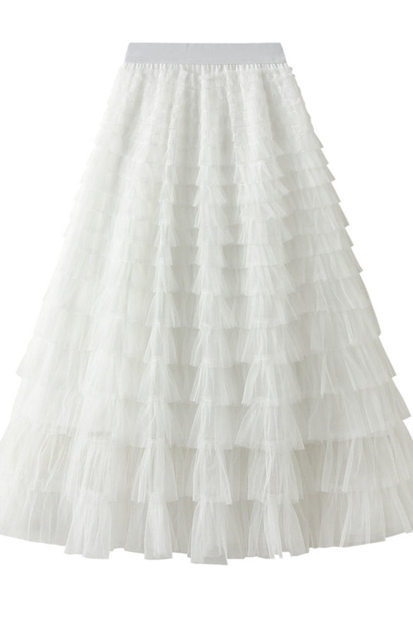 Be Your Own City Queen Tiered Elastic Waist Tulle Maxi Skirt | Consonak