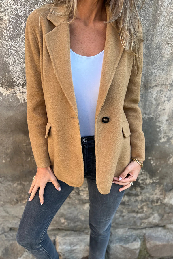 Daytime Perfection Faux Wool Lapel Button Relaxed Blazer-consonak