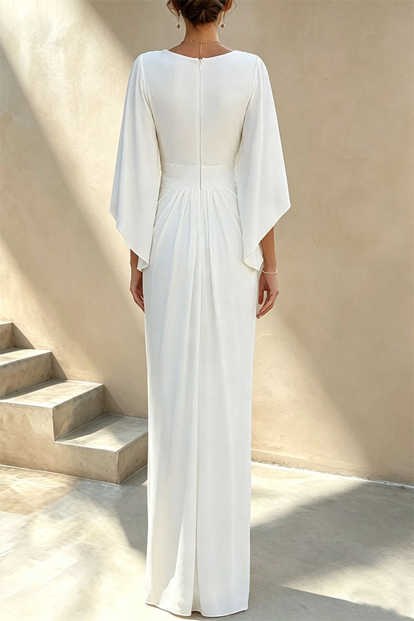 Aurelia Plunging V-Neck Draped Maxi Dress-Consonak