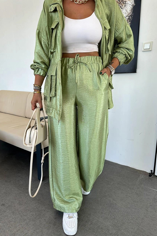 Easy on Me Metallic Fabric Elastic Waist Pocketed Wide Leg Pants | Consonak