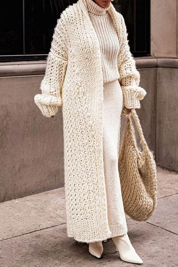 Embrace The Cold Solid Color Long Sleeve Knitted Loose Maxi Cardigan-consonak