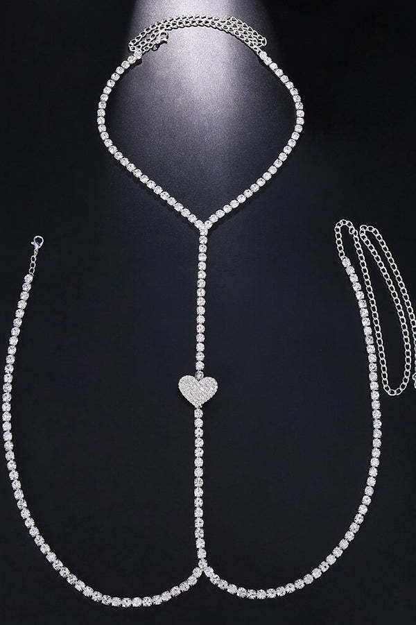 Nightclub-inspired Sparkling Diamond-encrusted Heart-shaped Body Chain-consonak