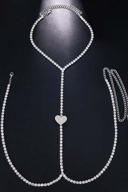 Nightclub-inspired Sparkling Diamond-encrusted Heart-shaped Body Chain-consonak
