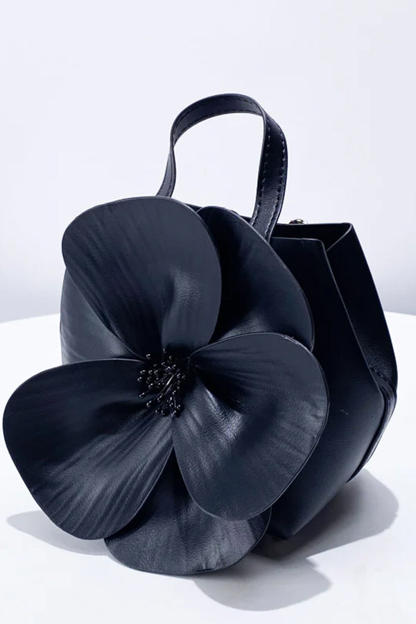 Fashionable 3D Petal Flower Solid Color Collar Handbag (including Lining)-consonak