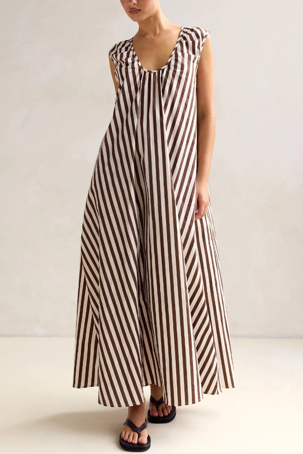 Striped Polka Dot Print Loose Sleeveless Casual Vacation Maxi Dress-consonak