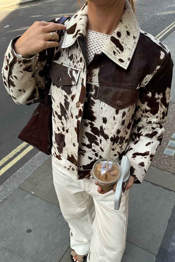 Fashionable Irregular Cow Pattern Lapel Short Jacket-consonak