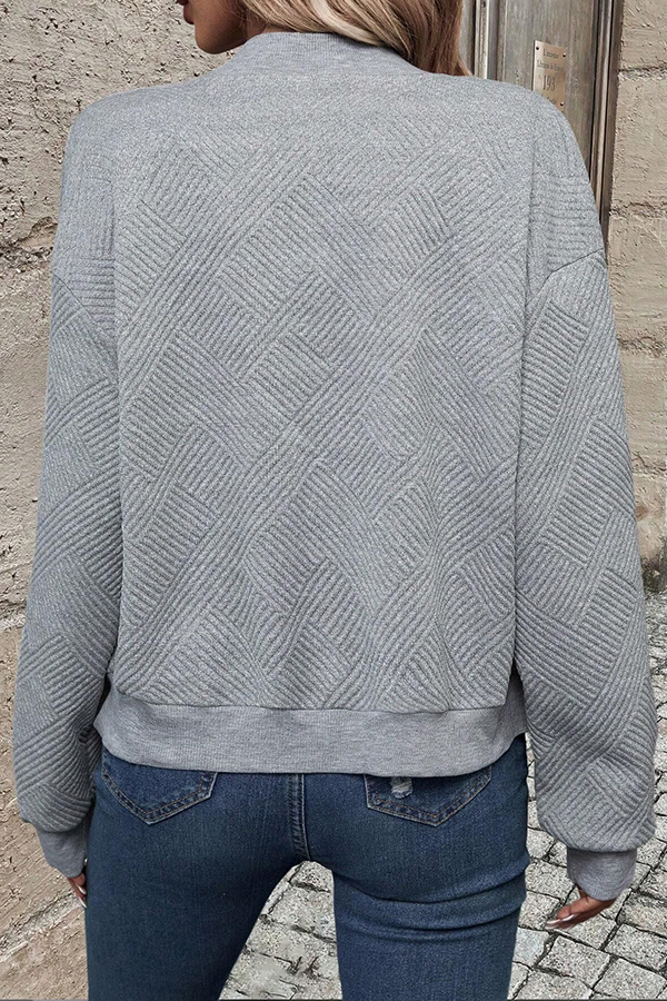 Solid Color Zippered Round Neck Long Sleeve Casual Jacket-consonak