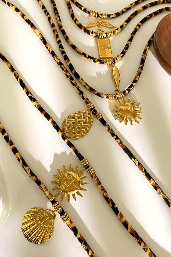 Leopard Print Velvet Rope Design Stainless Steel Necklace | Consonak