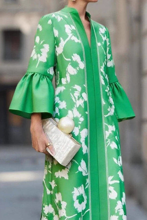 Unique Print Loose V-Neck Casual Holiday Maxi Dress-consonak