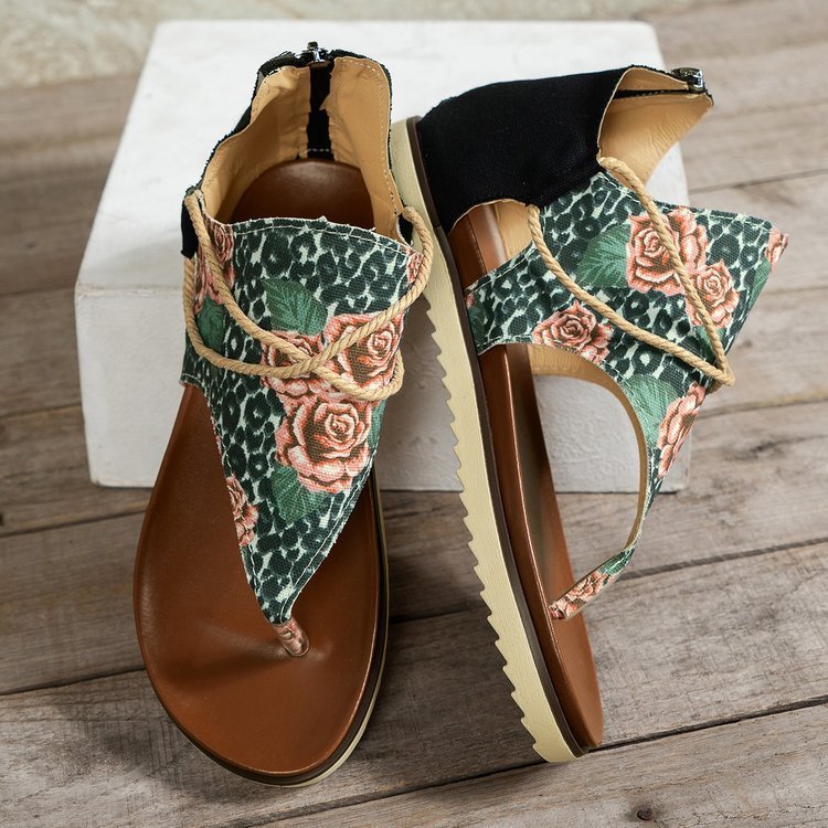 Independence Day Summer New Printed Back Zipper Roman Beach Sandals-consonak