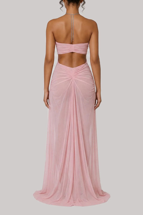 Island Muse Sheer Draped Cutout Maxi Dress-Consonak