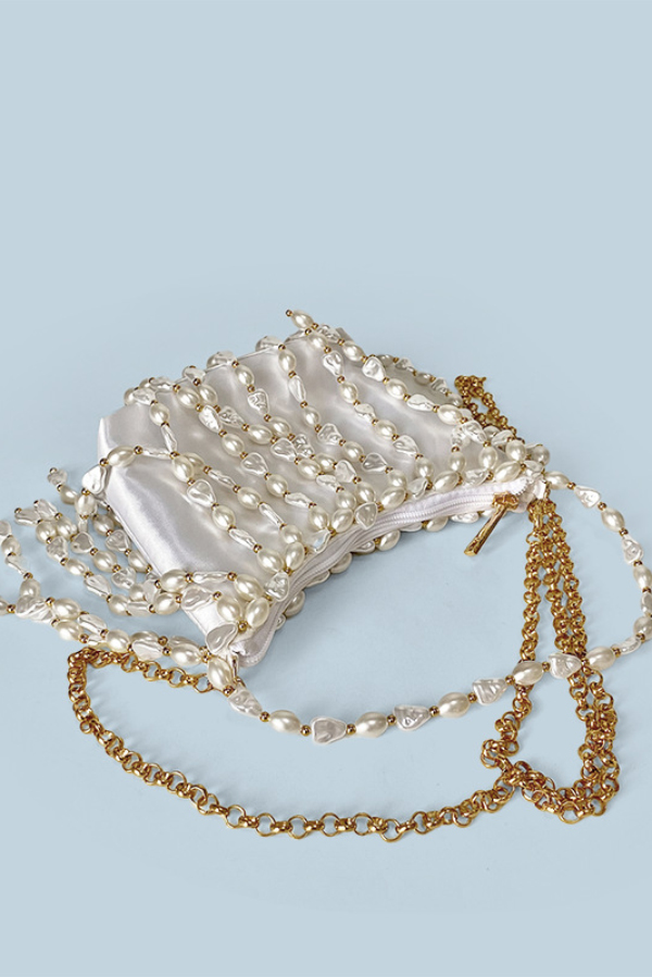 Fashionable Pearl Irregular Beaded Tassel Bag-consonak