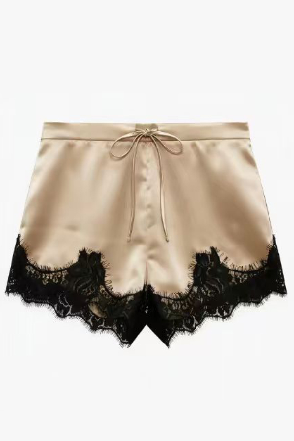 Stylish Satin Lace-trimmed Casual Drawstring Shorts | Consonak