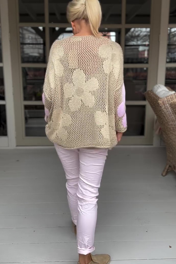 Embroidered Flower Hollow Long-sleeved Holiday Loose Knitted Top-consonak