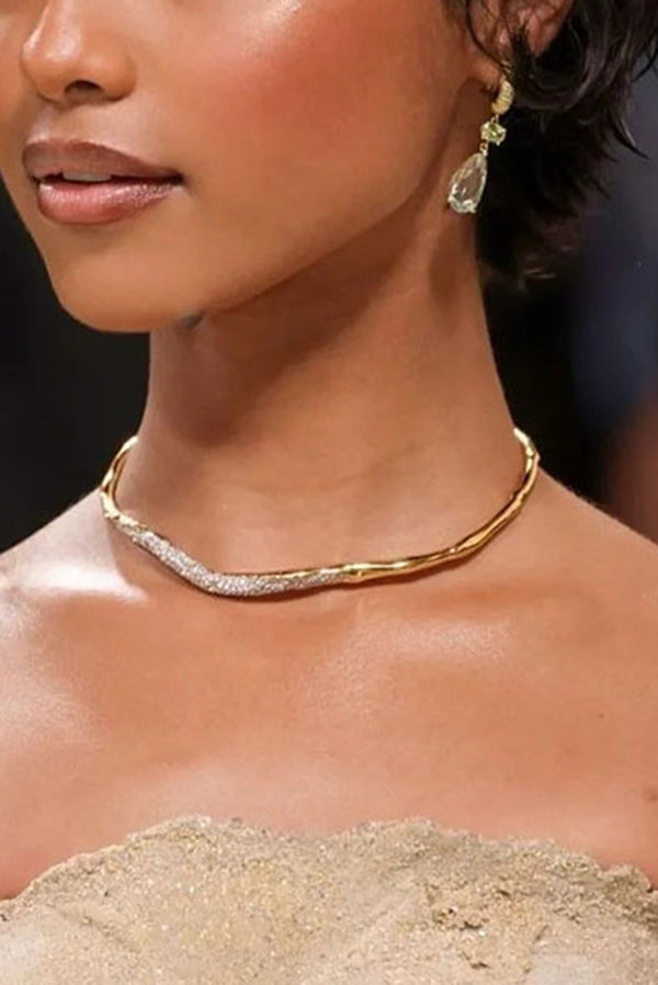 Simple and Light Luxury Metal Irregular Diamond Necklace-consonak