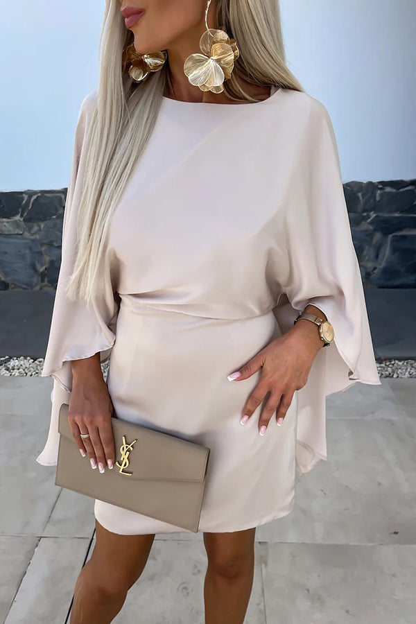 Beautiful Wings Satin Butterfly Sleeves Elastic Waist Formal Mini Dress-consonak