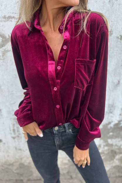 Solid Velvet Long-sleeved Single-breasted Loose Pocket Shirt-consonak