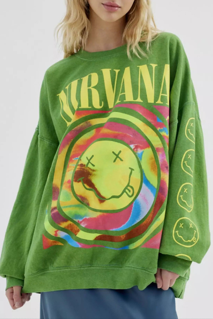 Emoji Print Pullover Long Sleeve Sweatshirt-consonak