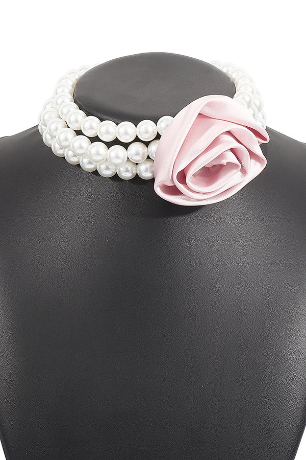 Retro Romantic Hepburn Style Pearl Rose Necklace-consonak