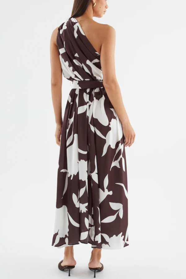 Unique Printed One-Shoulder Belt Casual Holiday Maxi Dress | Consonak