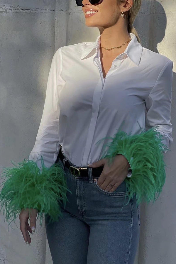 Fashionable Feather Long-sleeved Casual Loose Shirt-consonak